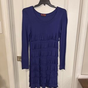 Chic Ruffle Long Sleeve Dress - Royal Blue